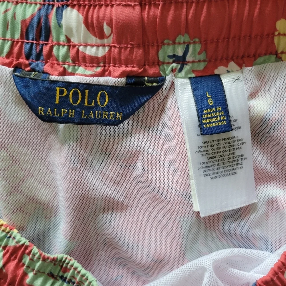 Polo Ralph Lauren Swim Trunks Mens L Pink Netted Hawaiian Sail Boat Palm Tree